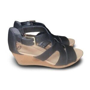 Dr. Scholls Bailey Wedge  Sandals Black Platform Espadrille Leather Size 8.5